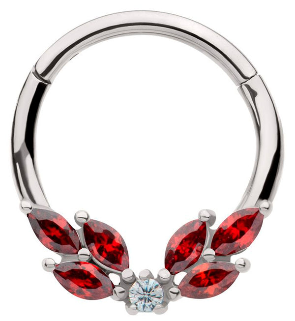 Wreath Red CZ Stainless Steel Hinged Segment Ring