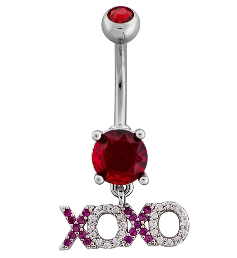 XOXO Red CZ Stainless Steel Belly Button Ring