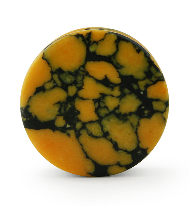 Yellow And Black Howlite Stone Plugs (8G - 1&1/2
