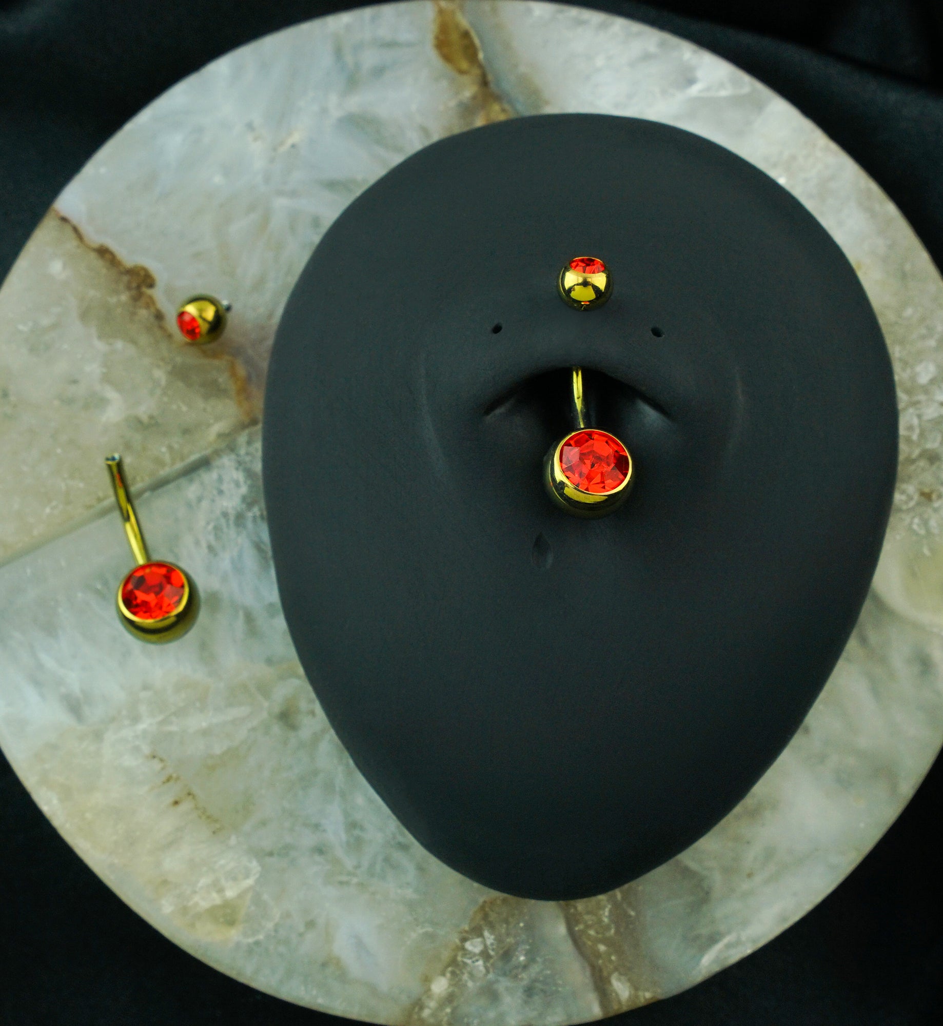 Yellow/Green Anodized Faceted Red CZ Internally Threaded Titanium Belly Button Ring