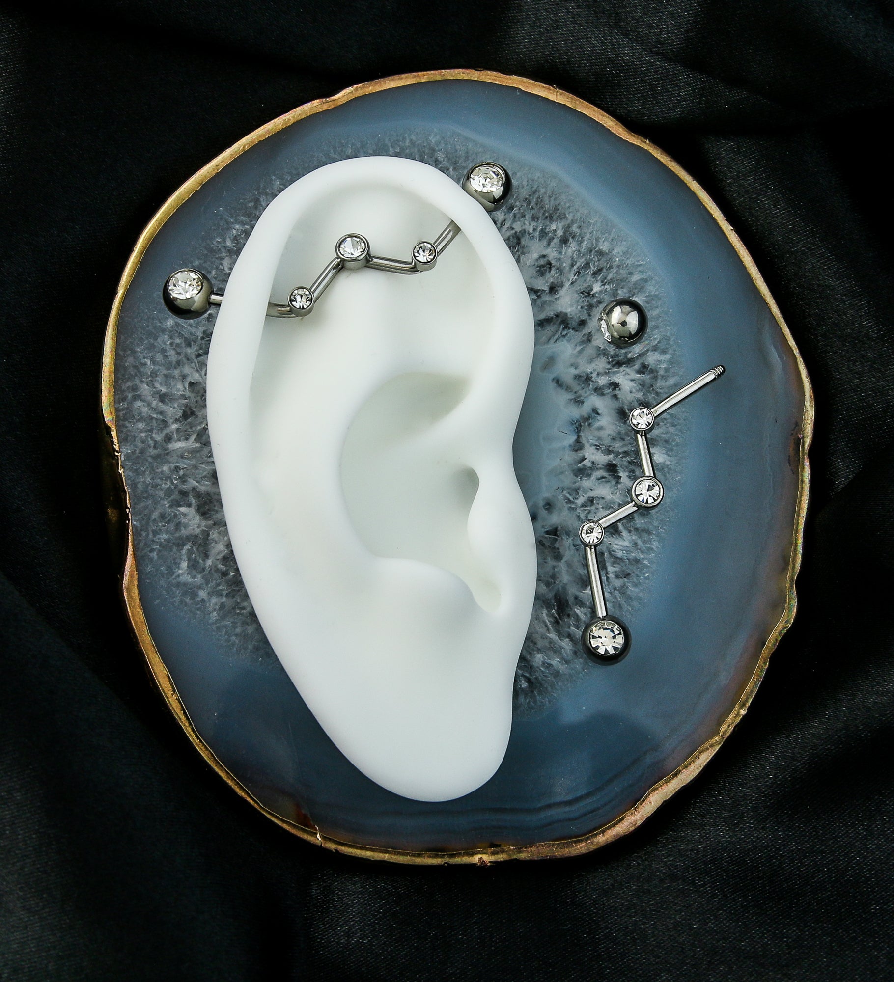 Zig Zag Clear CZ Stainless Steel Industrial Barbell