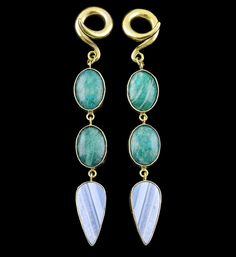 Double Amazonite X Blue Lace Agate Stone Ear Weights