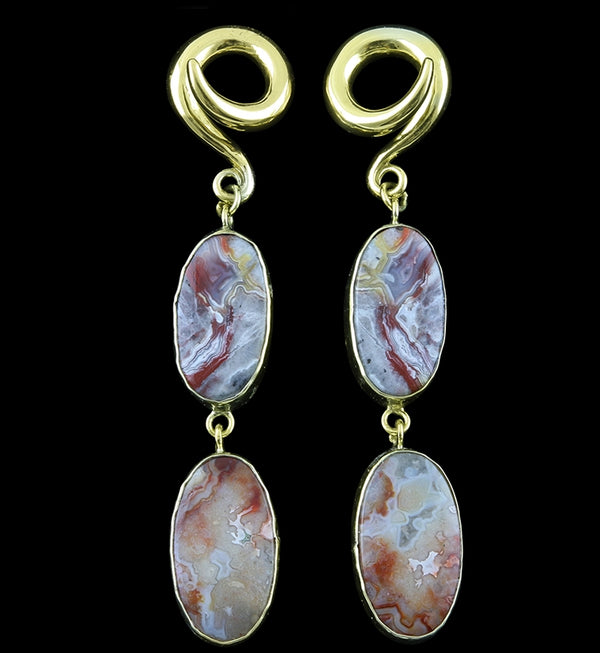 Laguna Lace Agate Stone Brass Ear Weights Version 1