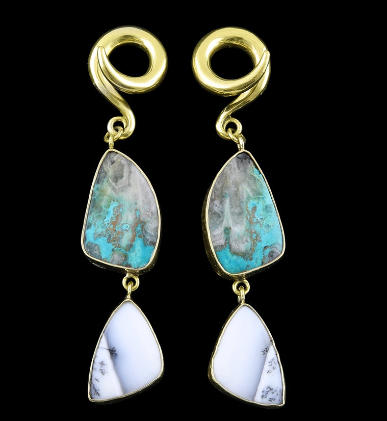 Chrysocolla X Dendritic Opal Stone Ear Weights