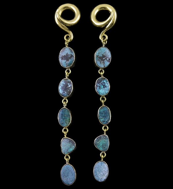 Five bezel set turquoise stones on each piece