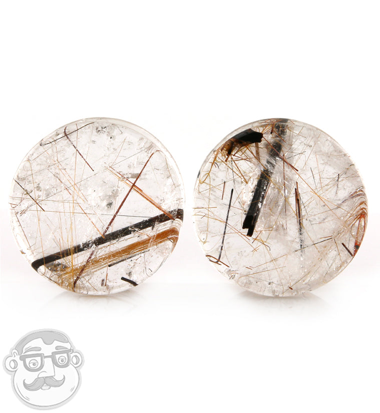 Rutilated Quartz Stone Plugs 1 Inch (25mm)