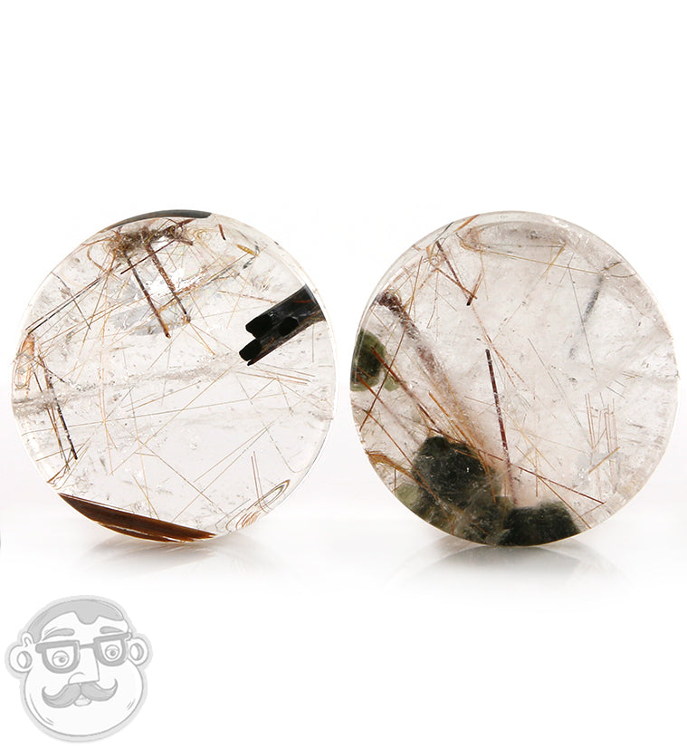 Rutilated Quartz Stone Plugs 1 Inch (25mm)