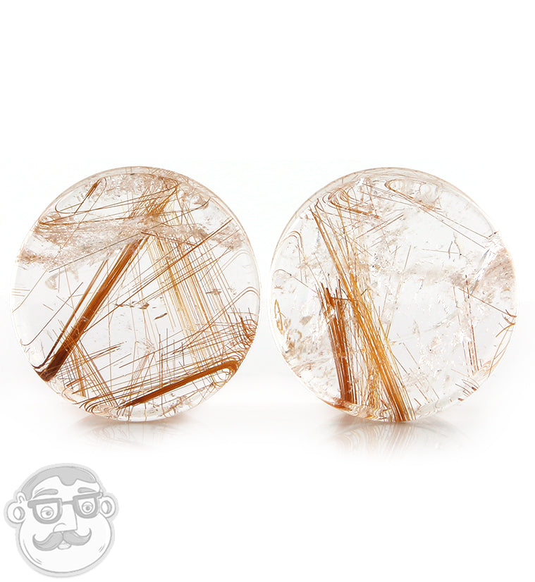 Rutilated Quartz Stone Plugs 1 Inch (25mm)