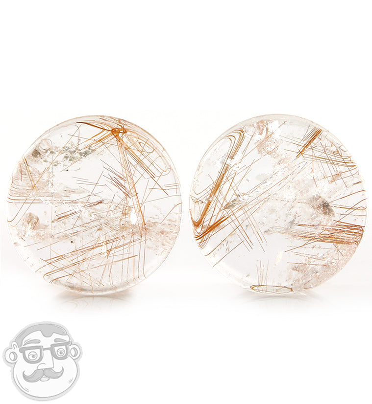 Rutilated Quartz Stone Plugs 1 Inch (25mm)