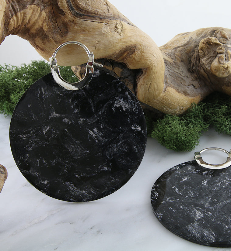 14G Black Nightfall Acetate Disk Earrings