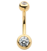 14kt Gold Bezel Clear CZ Belly Button Ring
