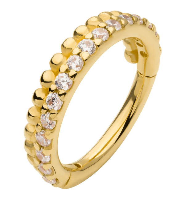 14kt Gold Clear CZ Beaded Hinged Segment Ring