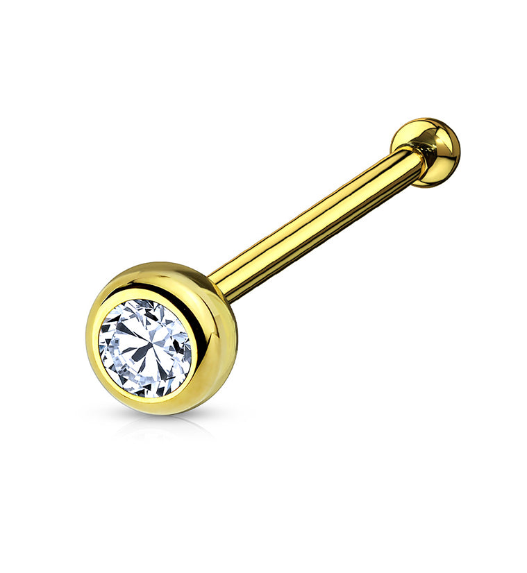 20G 14kt Gold Bezel Set CZ Top Nose Bone