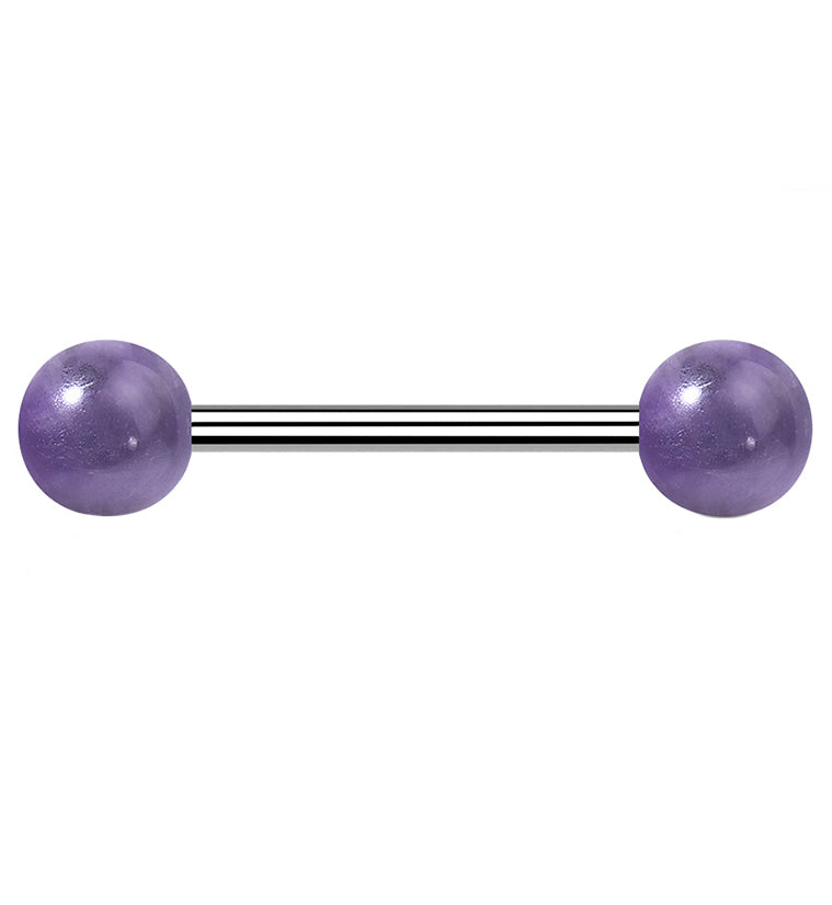 14G Double Amethyst Stone Stainless Steel Barbell