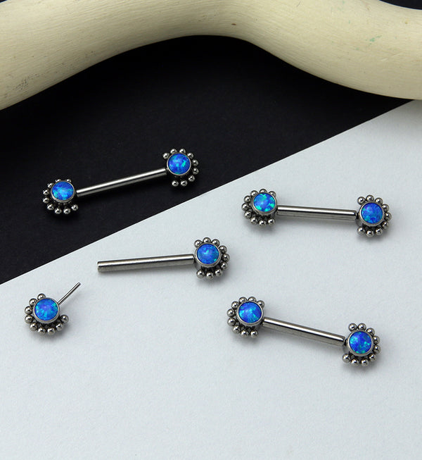 14G Encirc Double Blue Opalite Threadless Titanium Nipple Ring Barbell