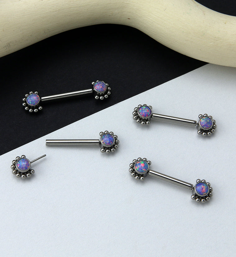 14G Encirc Double Purple Opalite Threadless Titanium Nipple Ring Barbell