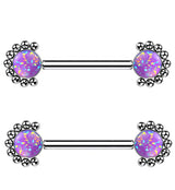 14G Encirc Double Purple Opalite Threadless Titanium Nipple Ring Barbell