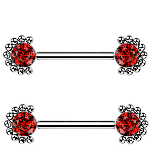 14G Encirc Double Red CZ Threadless Titanium Nipple Ring Barbell
