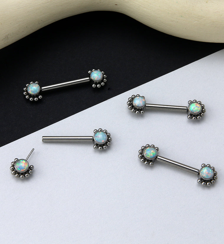 14G Encirc Double White Opalite Threadless Titanium Nipple Ring Barbell