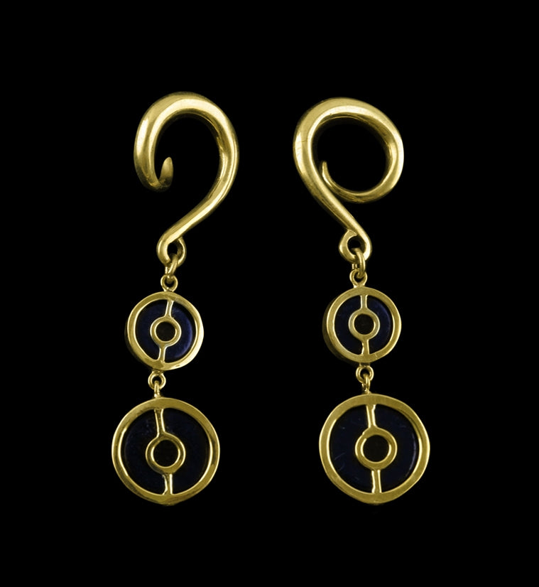 Turquoise Gold Glass Cab Brass Ear Weights