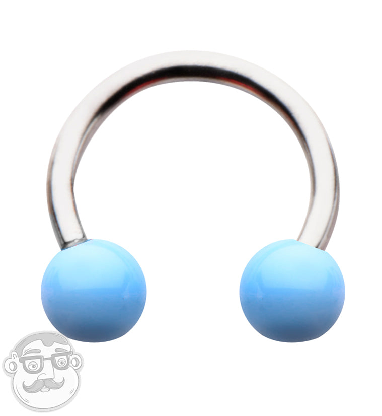 14G Stainless Steel Circular Barbell with Blue Ceramic Balls