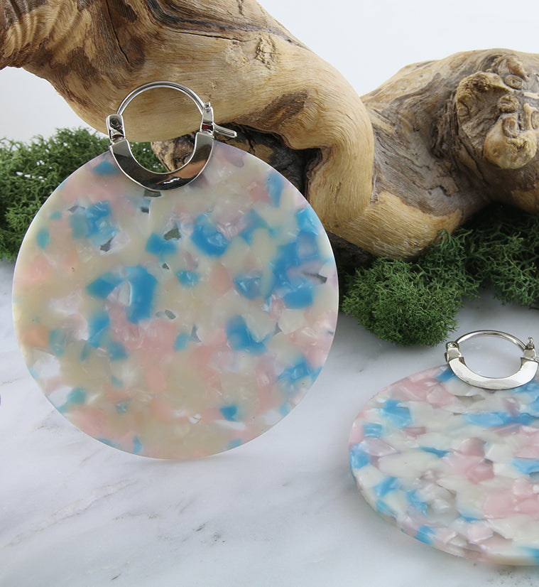 14G Pink & Blue Fructose Acetate Disk Earrings