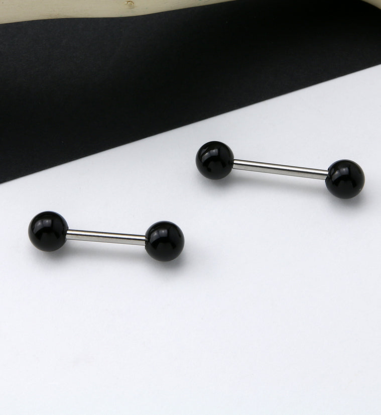 14G Double Black Agate Stone Stainless Steel Barbell
