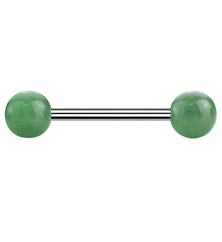 14G Double Jade Green Stone Stainless Steel Barbell