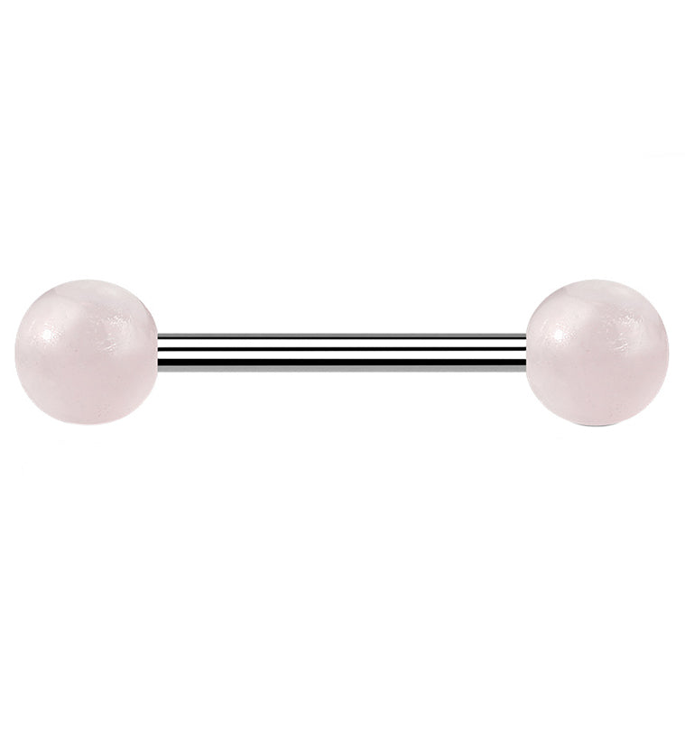 14G Double Rose Quartz Stone Stainless Steel Barbell