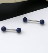14G Double Sodalite Blue Stone Stainless Steel Barbell
