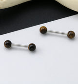 14G Double Tiger Eye Stone Stainless Steel Barbell