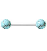 14G Double Turquoise Stone Stainless Steel Barbell