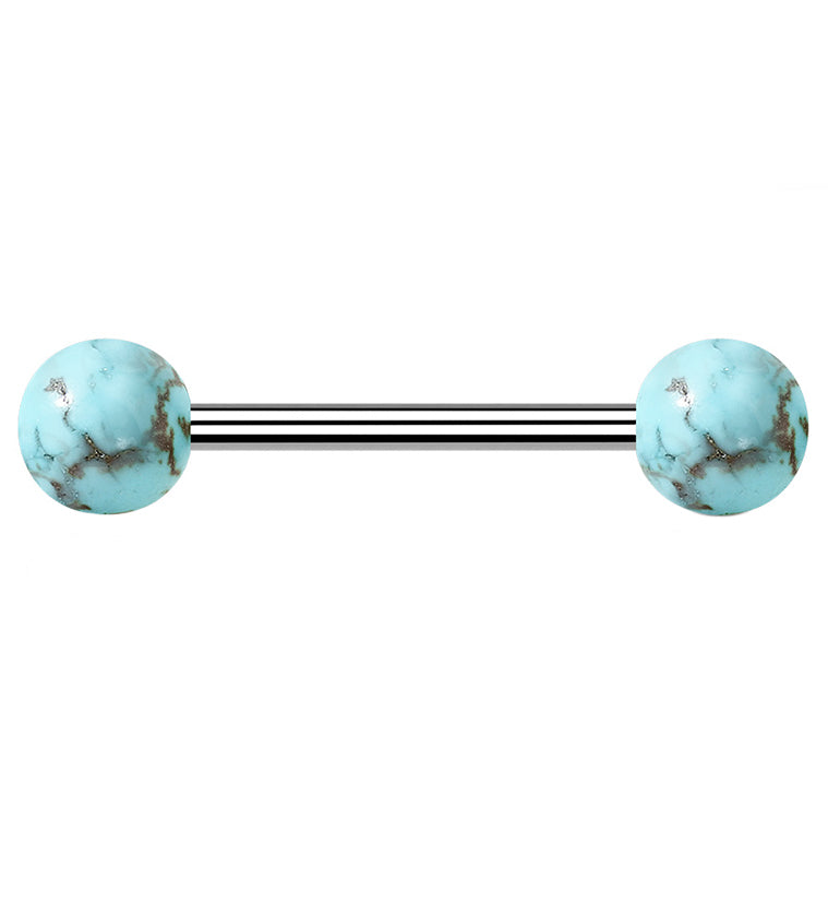 14G Double Turquoise Stone Stainless Steel Barbell