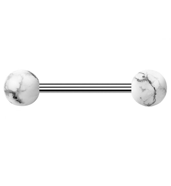 14G Double White Howlite Stone Stainless Steel Barbell