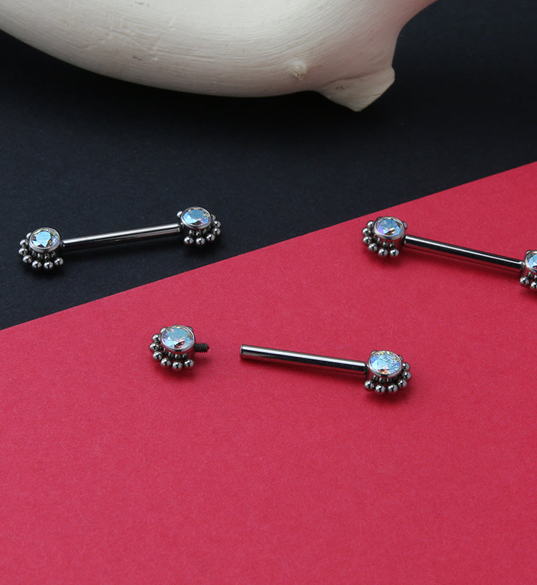 14G Encircled Double Aura CZ Titanium Nipple Ring Barbell