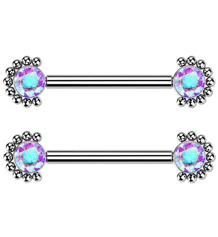 14G Encircled Double Aura CZ Titanium Nipple Ring Barbell