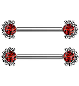 14G Encircled Double Red CZ Titanium Nipple Ring Barbell