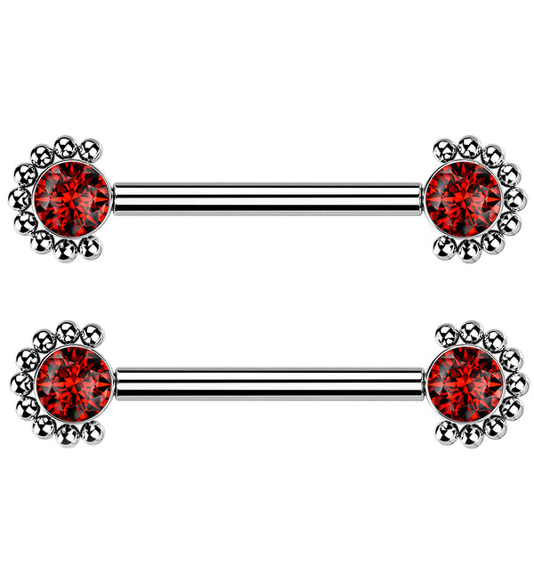14G Encircled Double Red CZ Titanium Nipple Ring Barbell