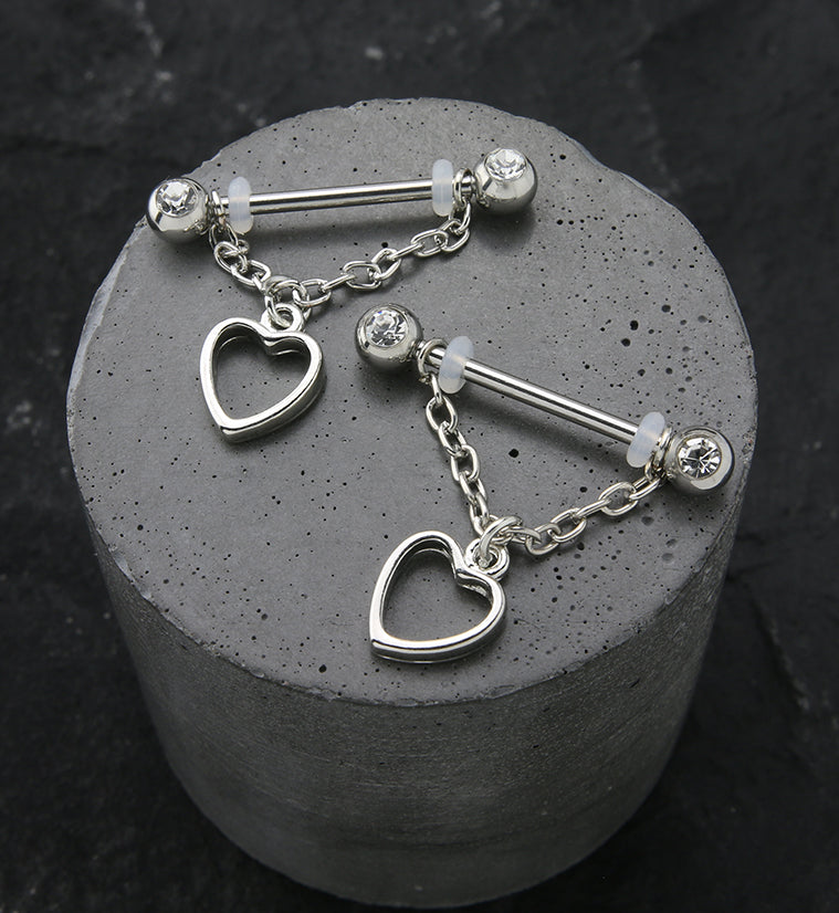 14G Heart Dangle Nipple Rings Barbell