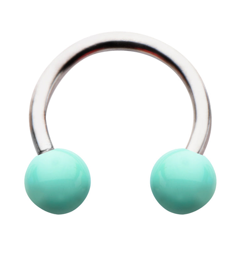 14G Stainless Steel Circular Barbell with Mint Ceramic Balls