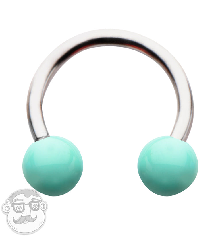 14G Stainless Steel Circular Barbell with Mint Ceramic Balls