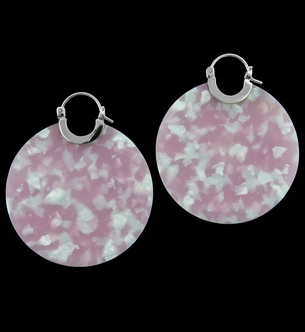 14G Pink Fructose Acetate Disk Earrings