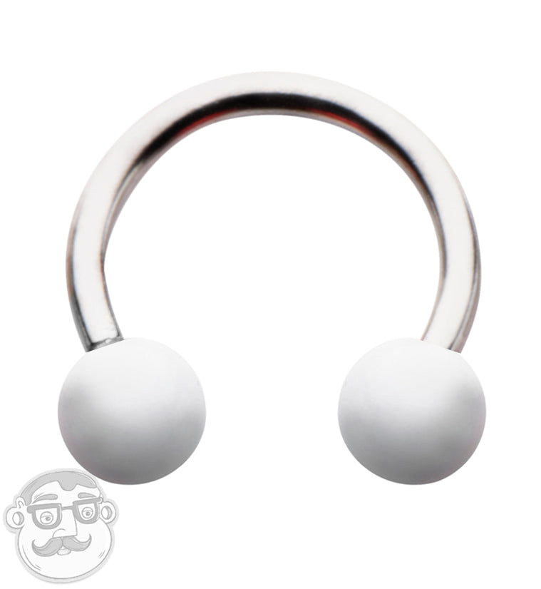 14G Stainless Steel Circular Barbell with White Ceramic Balls