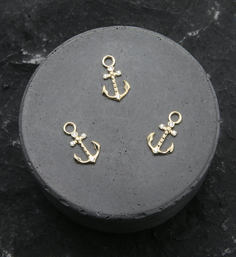 14kt Gold Anchor CZ Charm