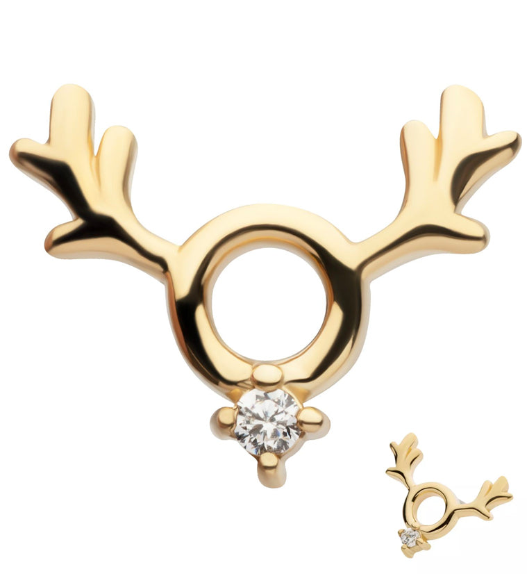 14kt Gold Antlers Clear CZ Threadless Top