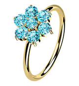14kt Gold Aqua Opalite Flower Hoop Ring