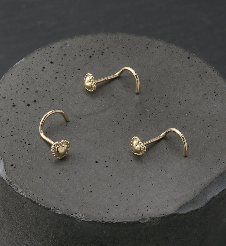 14kt Gold Banded Heart Nose Screw