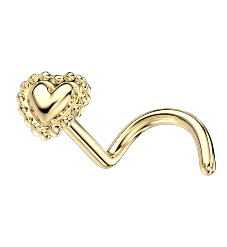 14kt Gold Banded Heart Nose Screw