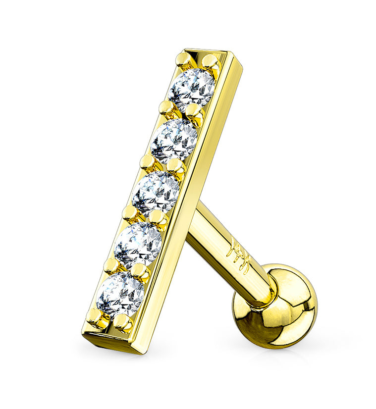 16G CZ 14kt Gold Bar Cartilage Barbell