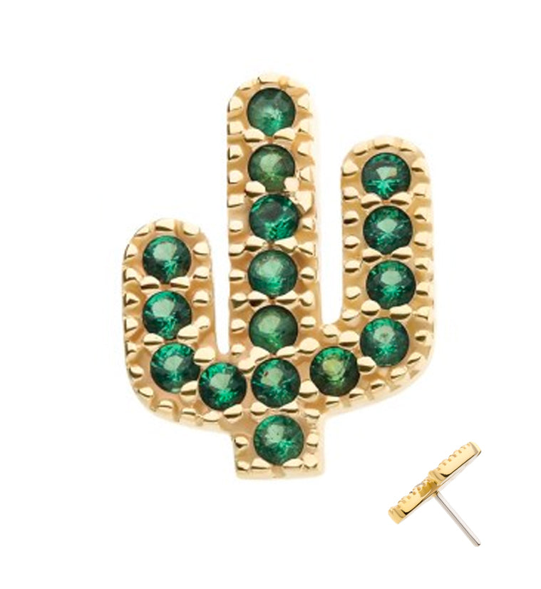 14kt Gold Beaded Cactus Emerald CZ Threadless Top